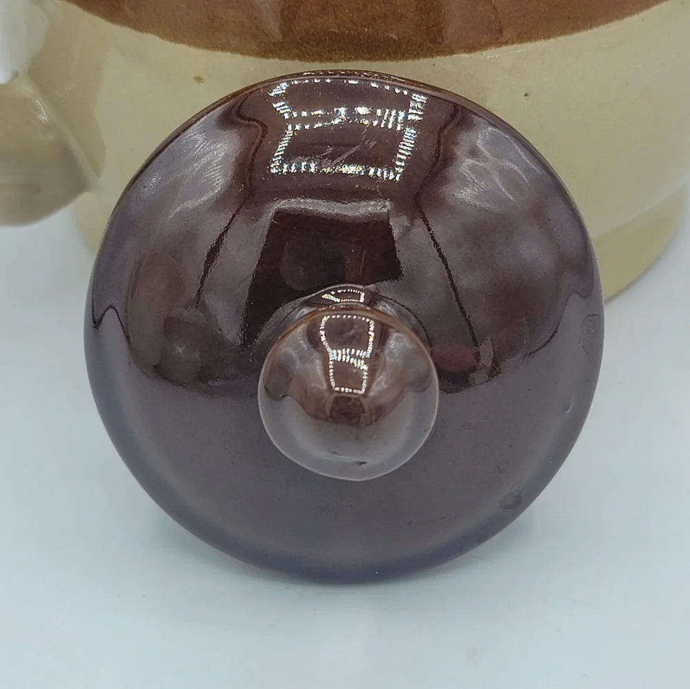 Brown Drip Glaze Round Stoneware Teapot Lid Retro Kitchen Rustic 70s Vintage